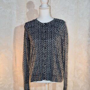 Ann Taylor LOFT XL Black White Chevron Zig Zag Button Cardigan
